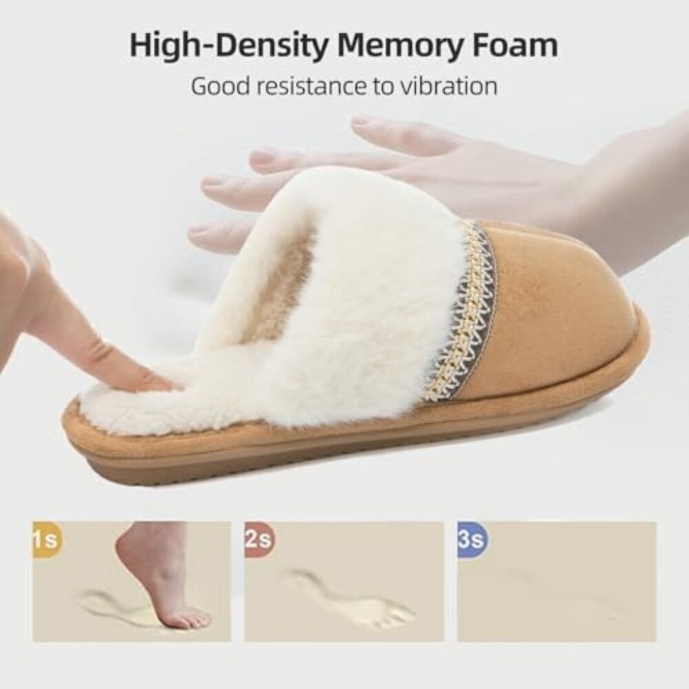 Women's Cozy Memory Foam Slippers, Anti-Skid Sole, Faux Fur, Slip-On - Picture 5 of 8